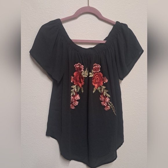 Live 4 Truth Tops - Live 4 Truth Womens 1X Black Floral Embroidered Peasant Blouse Boho Top